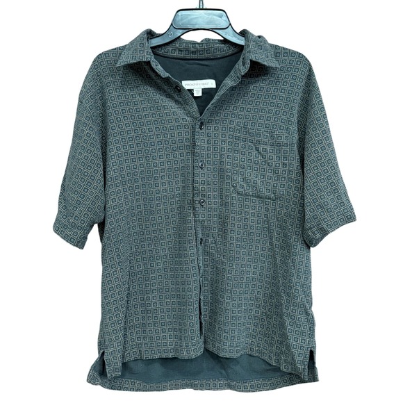 Pronto Uomo Men's Silk Button Down Shirt Short Sleeve Geometric L - Picture 1 of 6